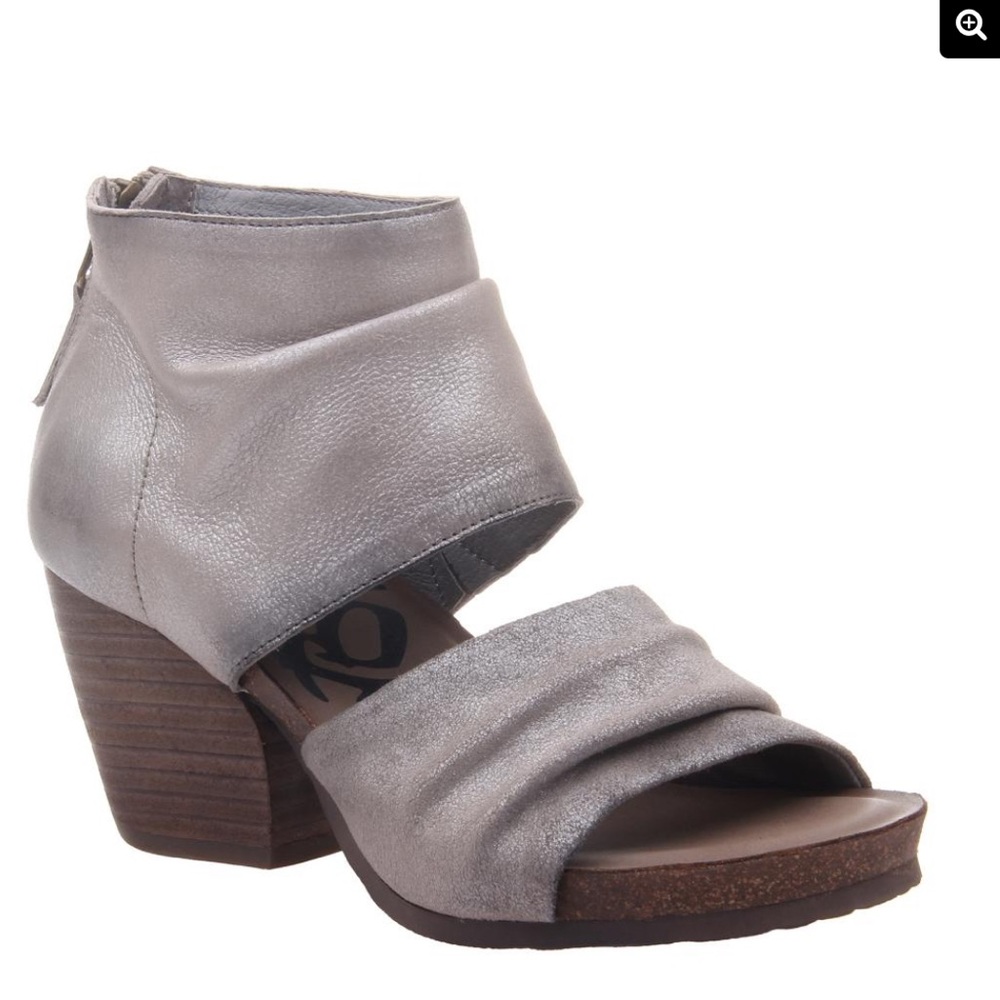 New OTBT Patchouli Open Toe Heeled Sandals Comfort Dust Gray Leather Women’s 5.5